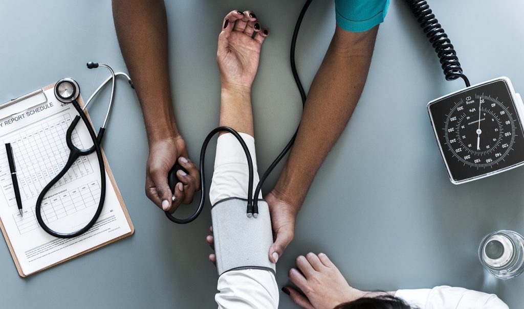 Person learning how to measure blood pressure with virtual reality