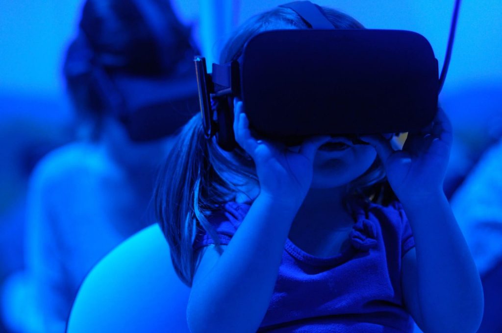 A child using virtual reality for education