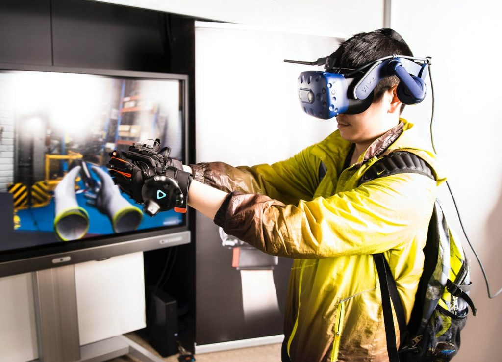 Person using immersive training technology to learn new skills in the workplace