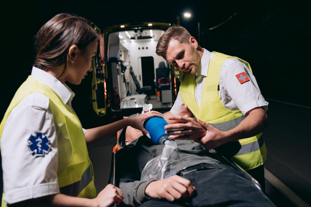 Ambulance team with a patient